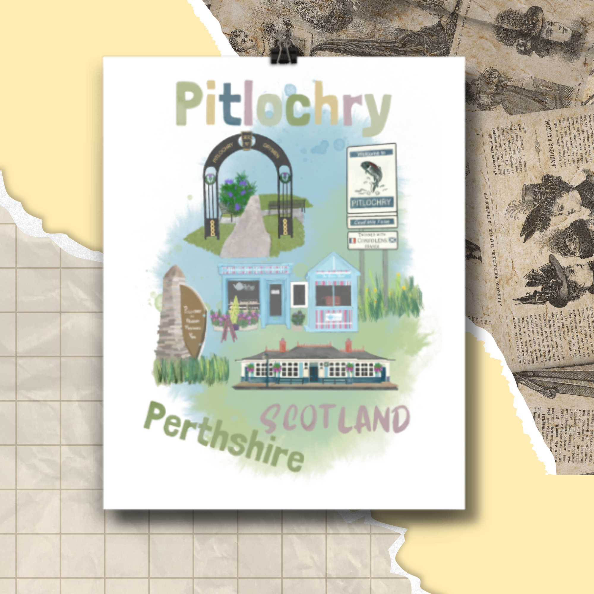 Pitlochry, Scotland Art Print 8x10in